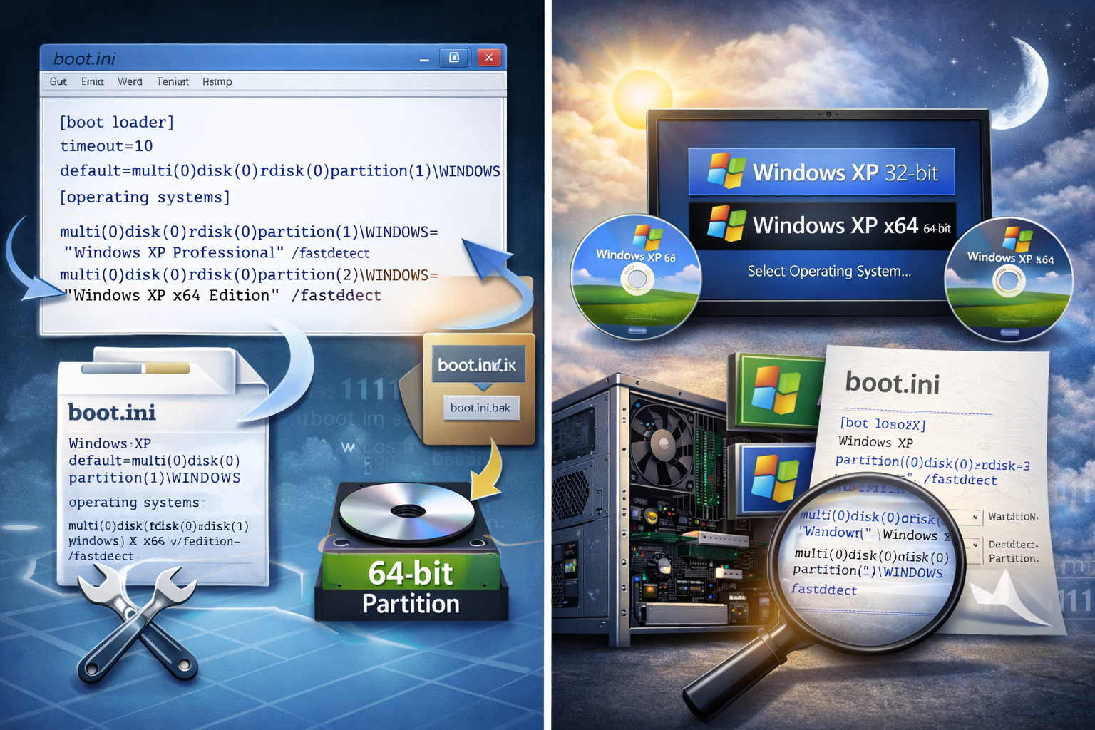 how to dualboot windows xp and xp x64 boot.ini​